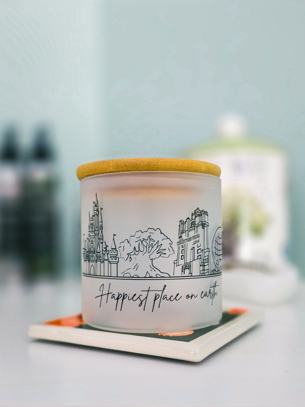 Disney Frosted Glass Candle - "Happiest Place on Earth"